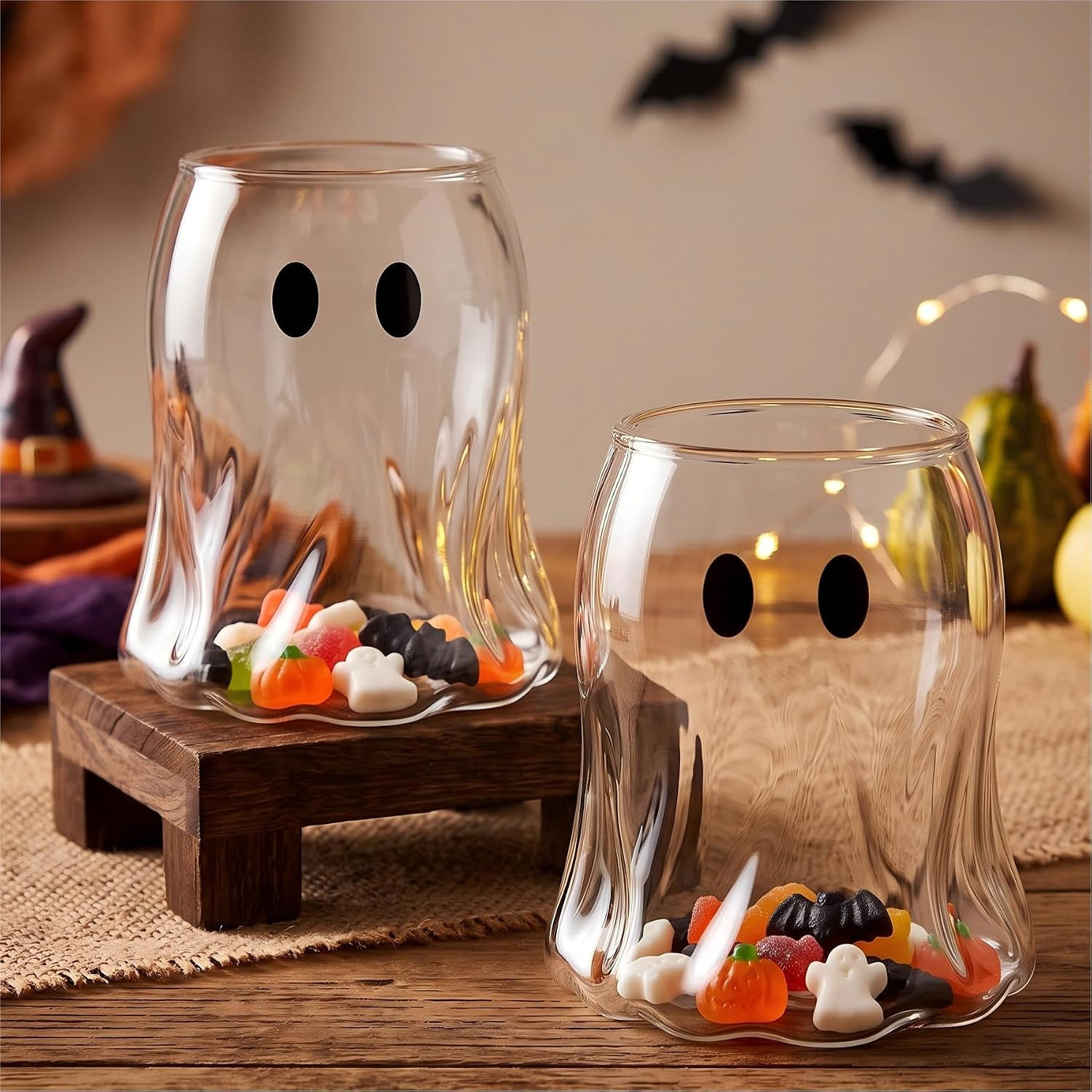 2 Pcs Halloween Candy Dish, Glass Ghost Candy Jars, Clear | Amazon (US)