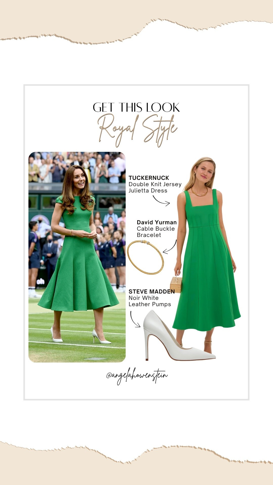 Get her royal courtside style in this bold green midi moment.

Kate Middleton Wimbledon look, royal style inspo, get the look, green midi dress, timeless elegance, polished summer style, classic chic outfit, Wimbledon fashion, royal outfit ideas

#LTKStyleTip #LTKShoeCrush #LTKOver40