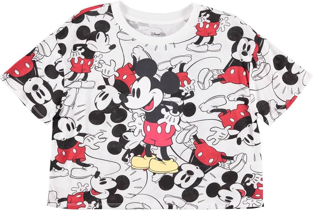 Disney Ladies Mickey Mouse Fashion Shirt Mickey Mouse Clothing - Mickey Mouse Allover Print Crop ... | Amazon (US)