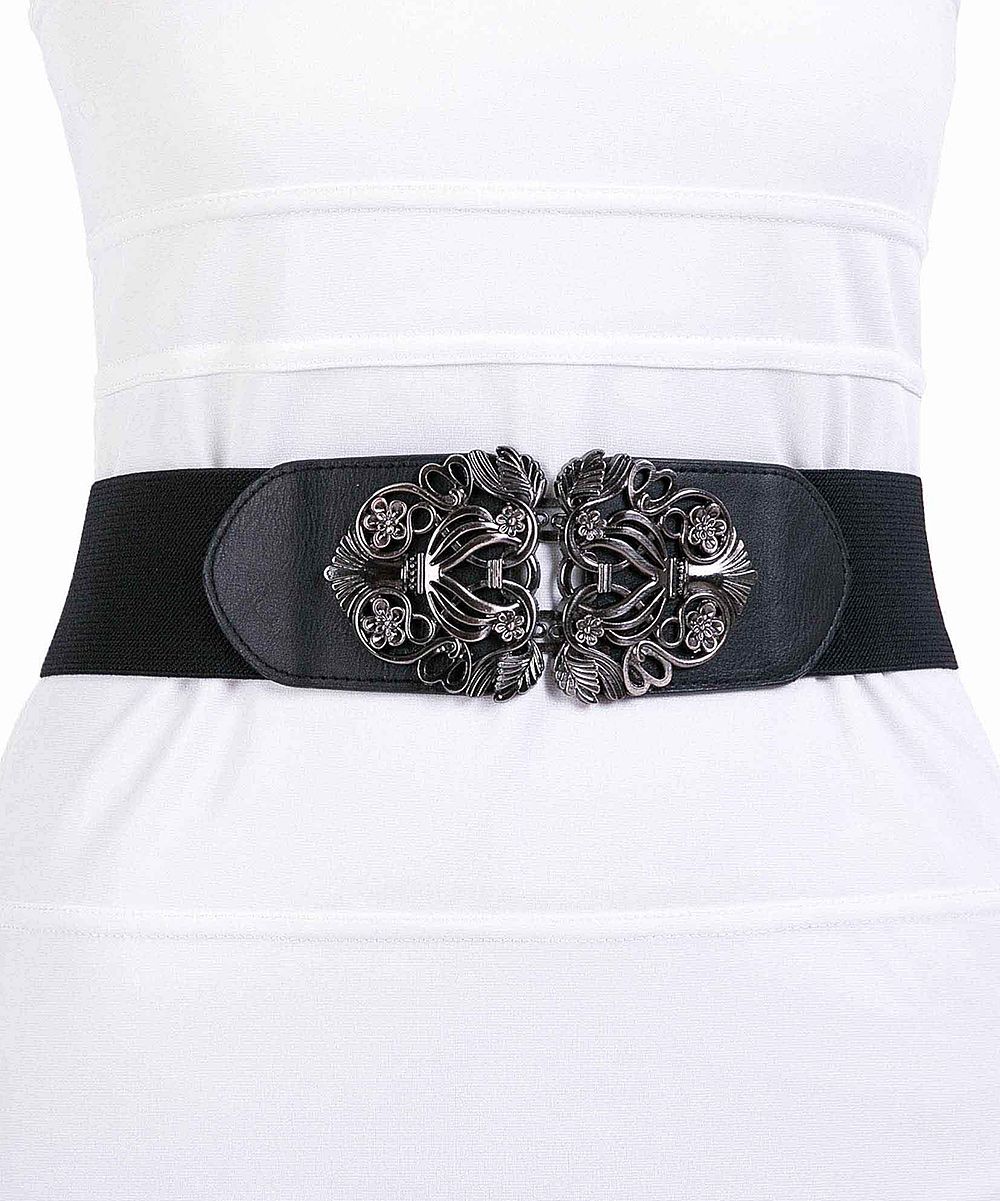 Black Floral Elastic-Waist Belt | zulily