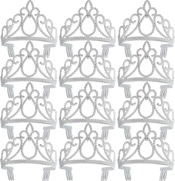 Dress up Crown Princess Tiaras Party Tiaras Silver 12 Pack | Amazon (US)