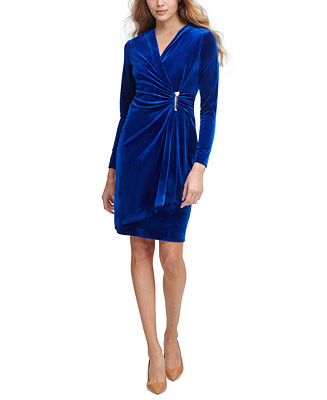 Calvin Klein Women's Velvet Long-Sleeve Wrap Dress - Macy's | Macy's