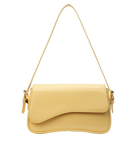 PU Leather Tote Bag for Women - Crossbody Clutch with 2 Removable Straps and Zipper Closure (Yellow) | Amazon (US)