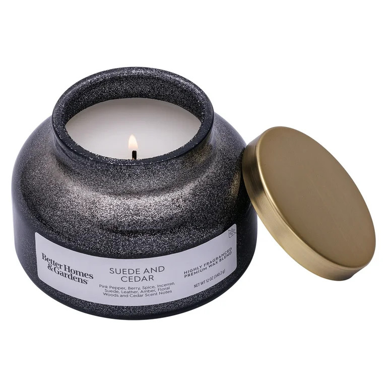 Better Homes & Gardens 1-Wick Holiday Scented Glitter Jar Candle, Suede and Cedar, 12oz. | Walmart (US)