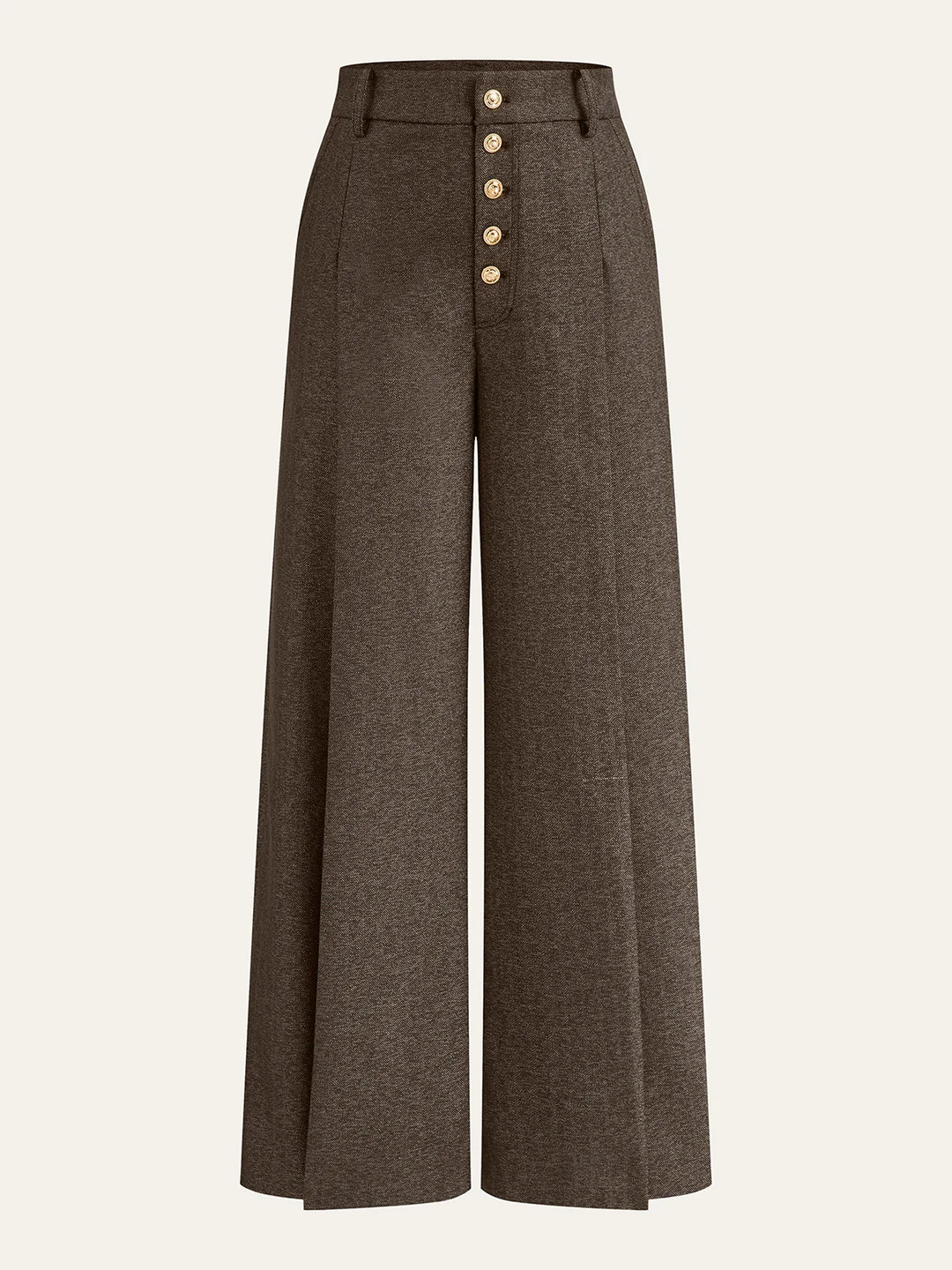 High-Waisted Button-Front Wide-Leg Pants | Commense