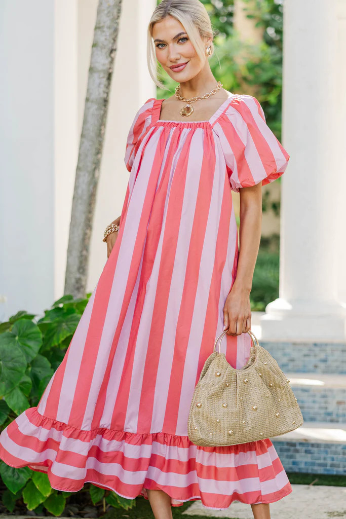 Sweet Spin Pink Striped Midi Dress | The Mint Julep Boutique