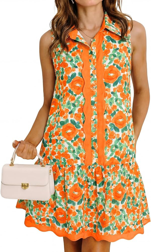 Cicy Bell Womens Floral Mini Dress Summer Casual V Neck Sleeveless Boho Dresses Ruffle Beach Vaca... | Amazon (US)