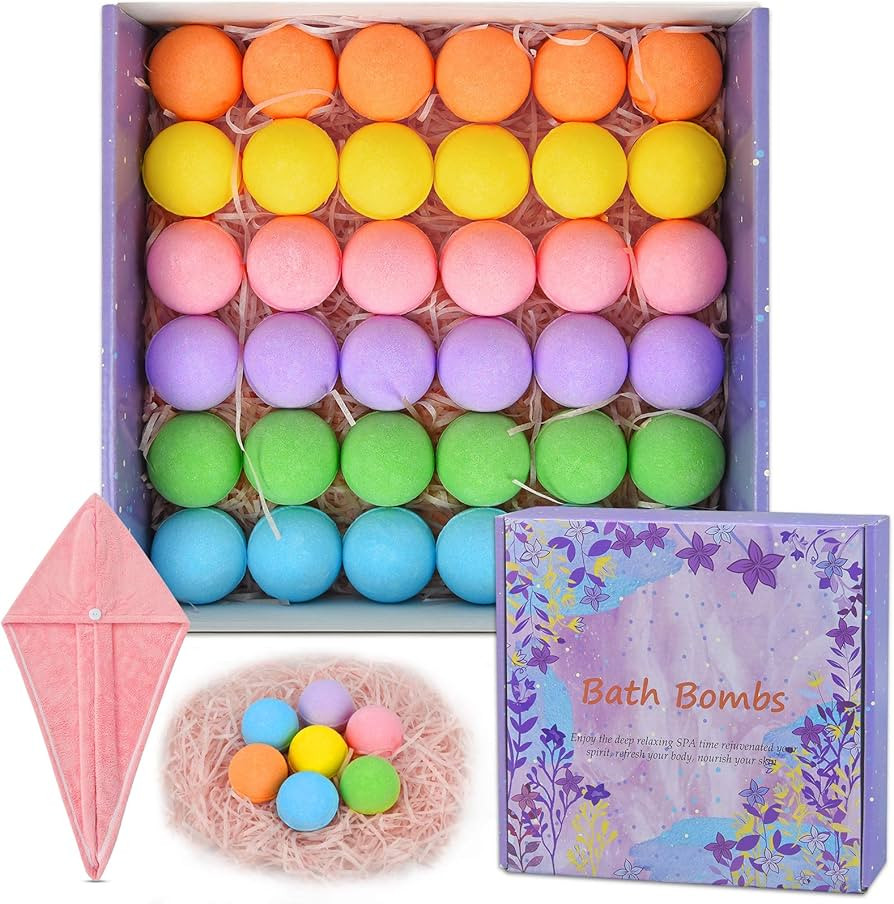 36 Organic Bath Bombs Gift Set, Natural Mini Handmade Bath Bombs for Women, Girls, Men, Kids Safe... | Amazon (US)