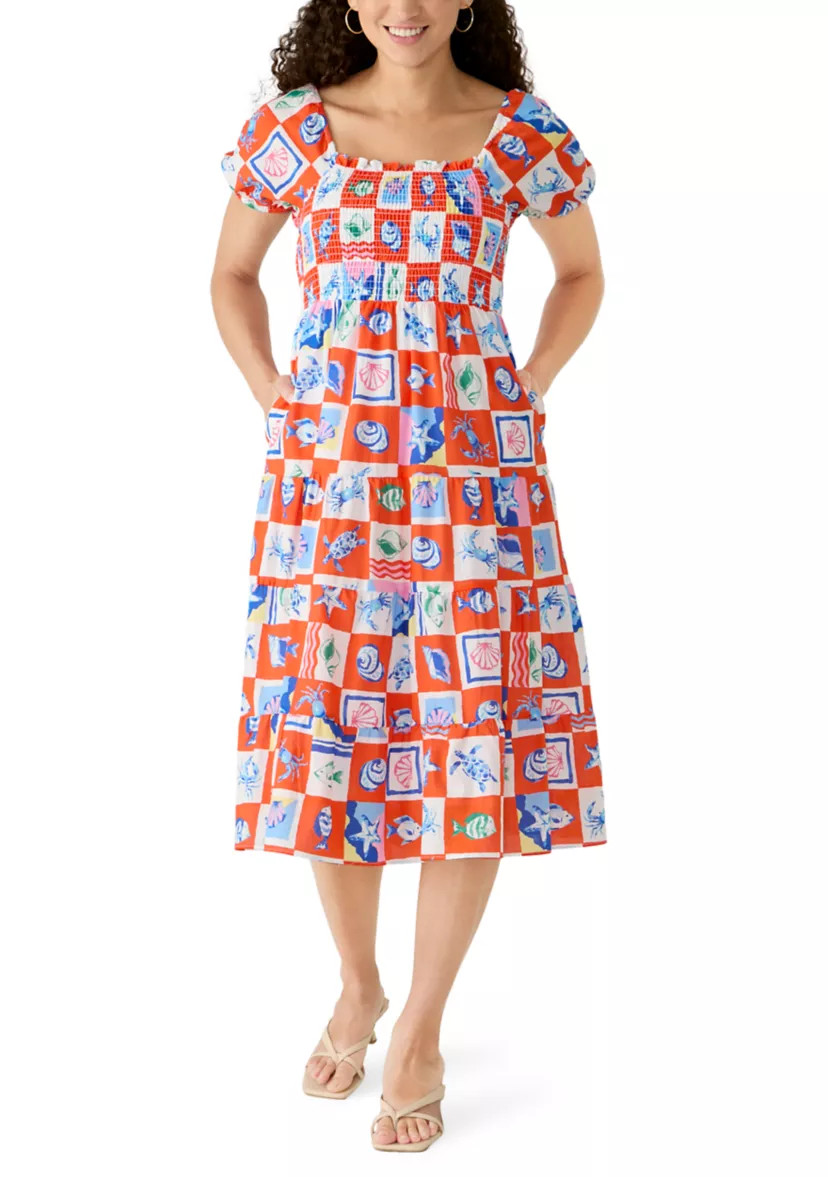 Petite Sleeveless Ruffle Button Tiered Dress | Belk