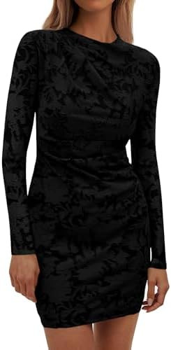 PRETTYGARDEN Women's Fall Bodycon Dresses 2025 Sexy Long Sleeve Ruched Lace Floral Mini Party Dre... | Amazon (US)