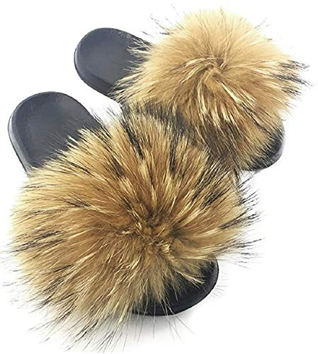 Faux Fur Slides for Women, Fuzzy Slippers Fluffy Sandals Furry House Shoes Indoor Outdoor | Amazon (US)