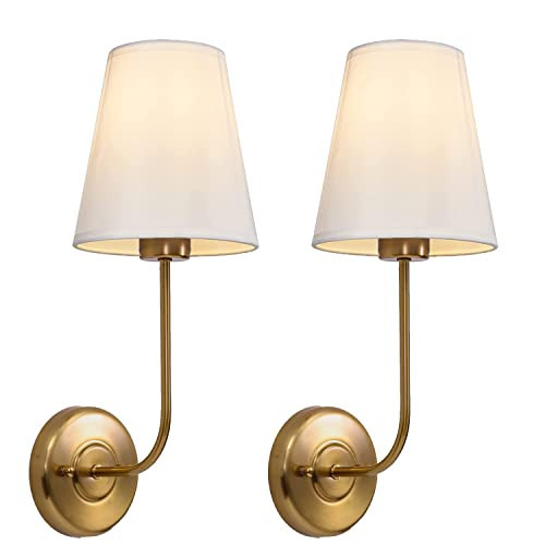 HIFIDECKY Wall Sconce Light Fixture Decor Set of 2 pcs with Flared White Fabric Shade Antique Vintage Industrial for Dining Room Living Room Bedrooms Bedside Reading | Amazon (US)