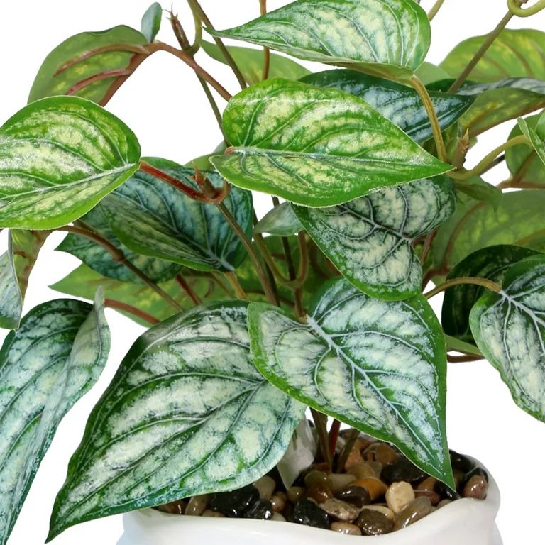 Mainstays 13.4" Artificial Argyreia Leaf Plant With Ceramic Pot in White | Walmart (US)