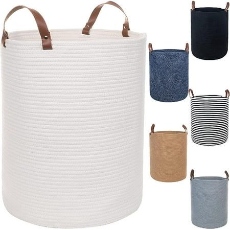 XX-Large Cotton Rope Basket 20 x 16 Rope Baskets with Leather Handles 80L Woven Baby Laundry Blanket | Walmart (US)