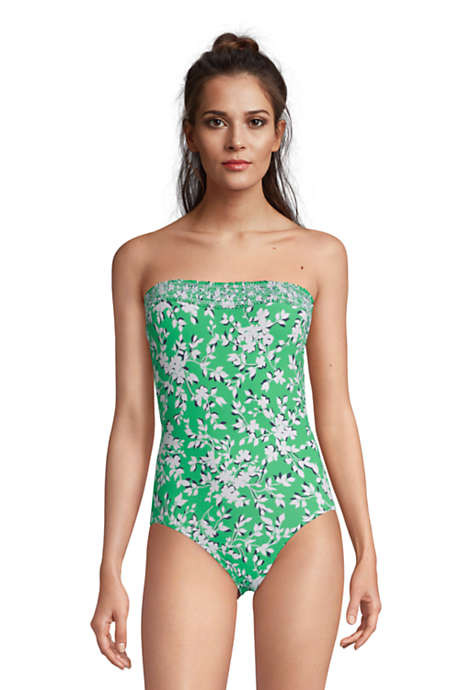 Draper James x Lands' End Women's Chlorine Resistant Bandeau One Piece Swimsuit Removable Straps | Lands' End (US)