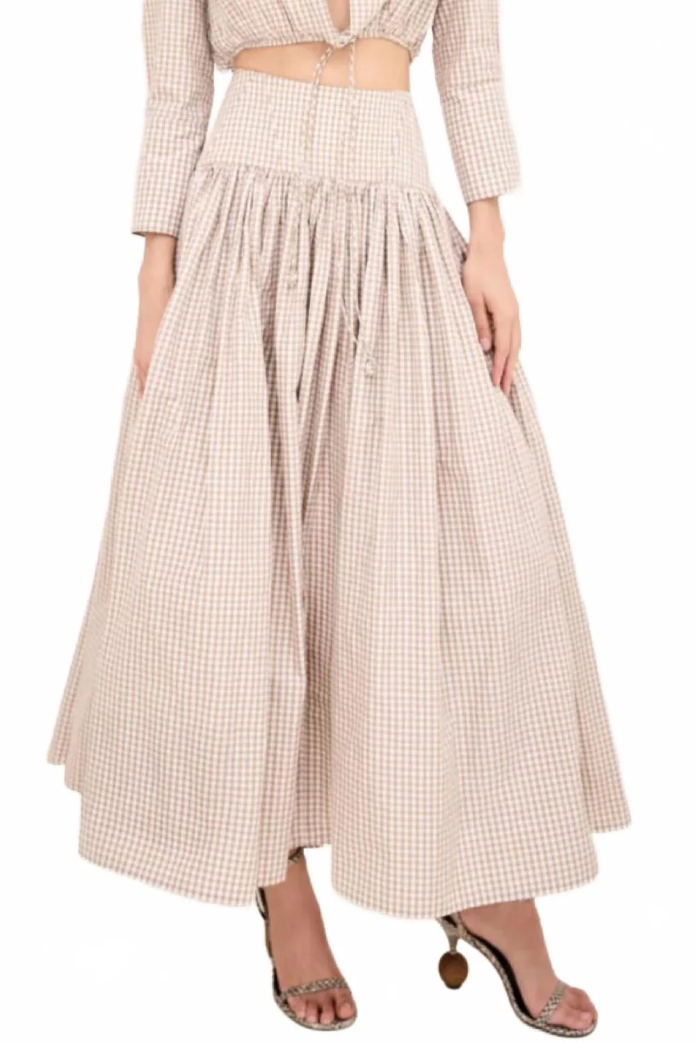Havara Midi Skirt In Tan White | Shop Simon