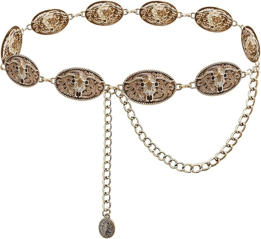 TOPACC Metal Chain Belt for Women Waist chains for Dresses Jeans Western Cowgirl | Amazon (US)