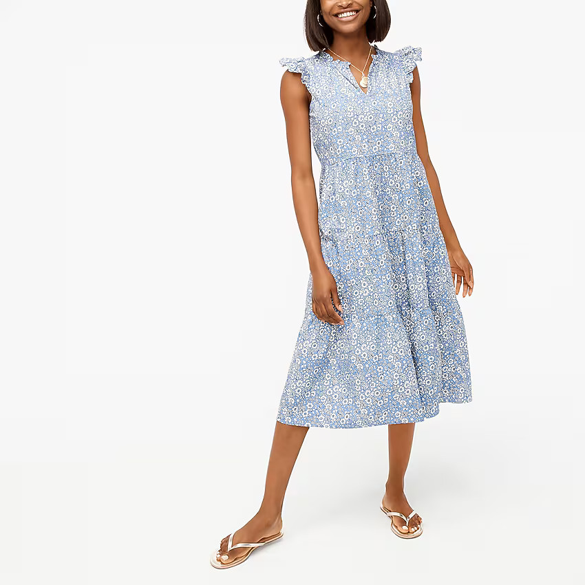 Factory: Cotton Poplin Tiered Midi Dress For Women | J.Crew Factory