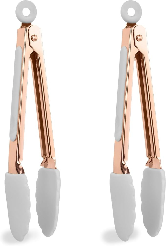 COOK with COLOR Tongs for Cooking Stainless Steel and Silicone Set of Two 6” Rose Gold MINI Non... | Amazon (US)