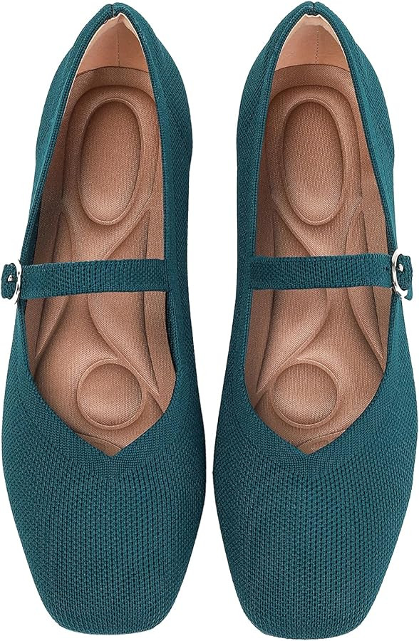 Knit Flats for Women Square Toe Casual Ballet Flat Shoes with Ankle Strap Washable Comfortable Fo... | Amazon (US)