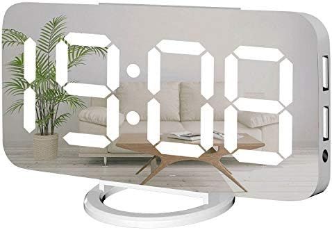 Miowachi Digital Alarm Clock,Large Mirrored LED Clock,Snooze,Dim Night Light 2 USB Charger Ports ... | Amazon (US)