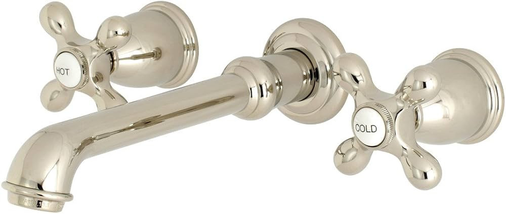 Kingston Brass KS7126AX English Country Two-Handle Wall Mount Bathroom Faucet, Polished Nickel | Amazon (US)