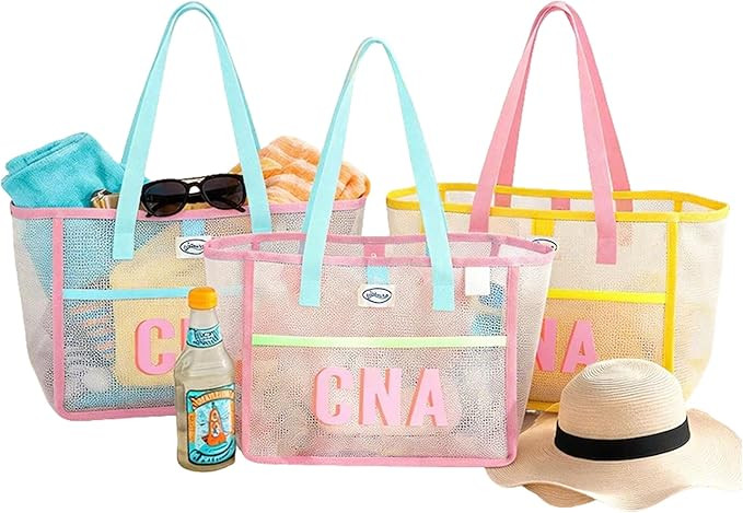 Personalized Mesh Beach Tote Bag, Custom Embroidered Monogrammed Pool Bag, Large Reusable Sand Re... | Amazon (US)