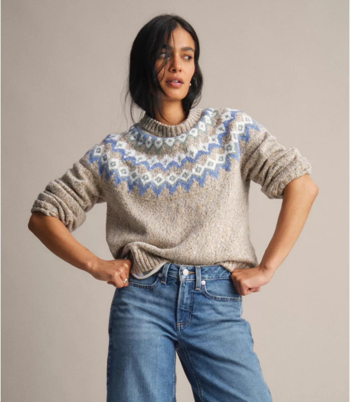 Women's Cotton Ragg Sweater, Relaxed Crewneck Fair Isle Yoke | L.L. Bean