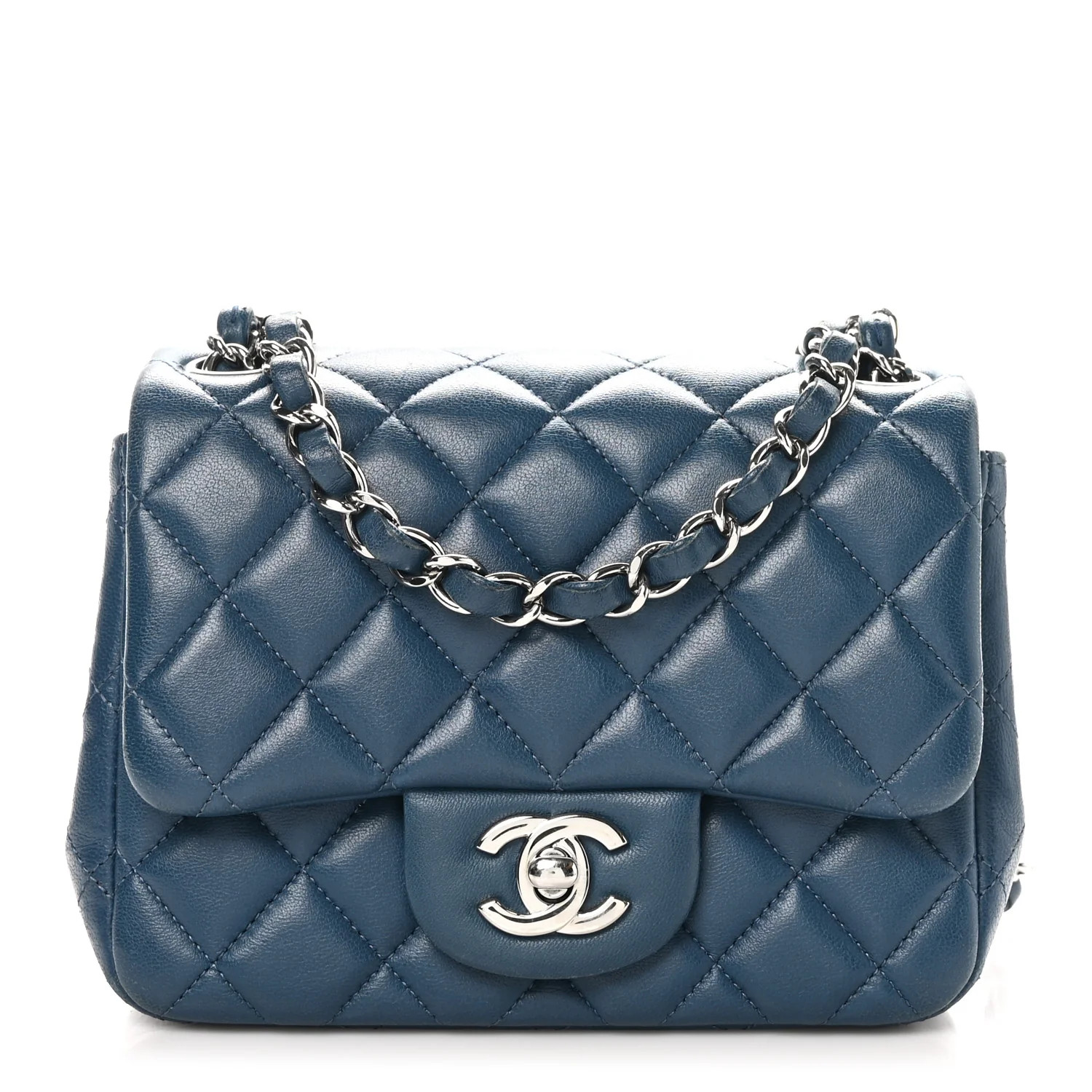 Lambskin Quilted Mini Square Flap Navy | FASHIONPHILE (US)