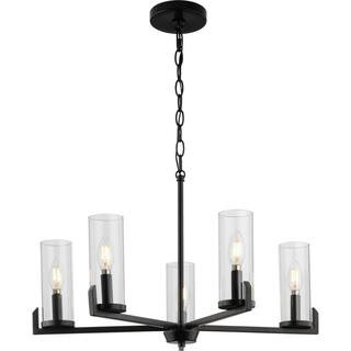 Pellum Collection 25 in. 5-Light Matte Black Modern Traditional Chandelier for Dining Room | The Home Depot