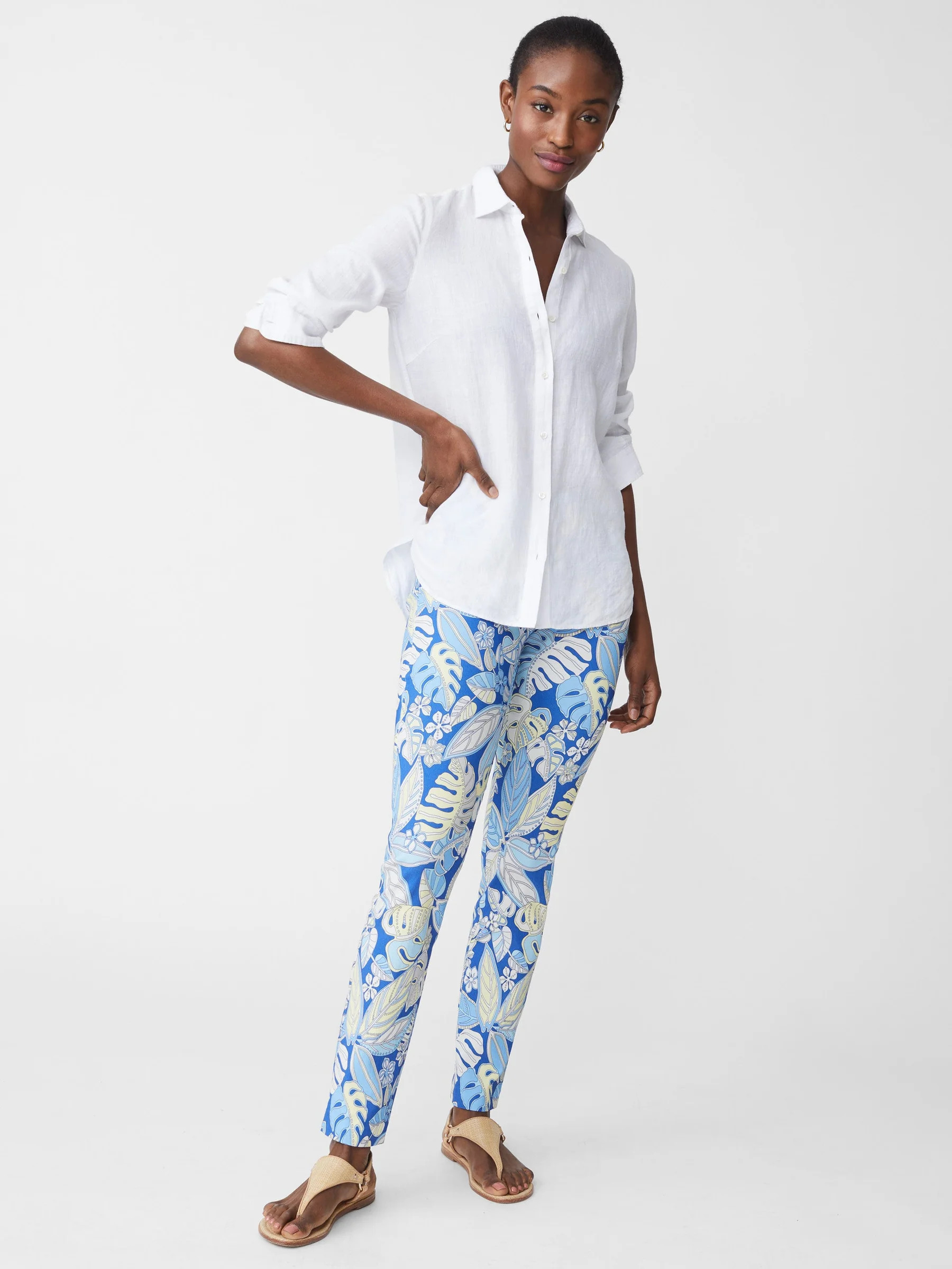 White Solid Britt Linen Shirt 0111241022 | Women's Tops | J.McLaughlin | J.McLaughlin