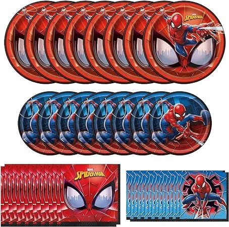 Spiderman Dinnerware Bundle Officially Licensed by Unique | Napkins & Plates | Great for Birthday... | Amazon (US)