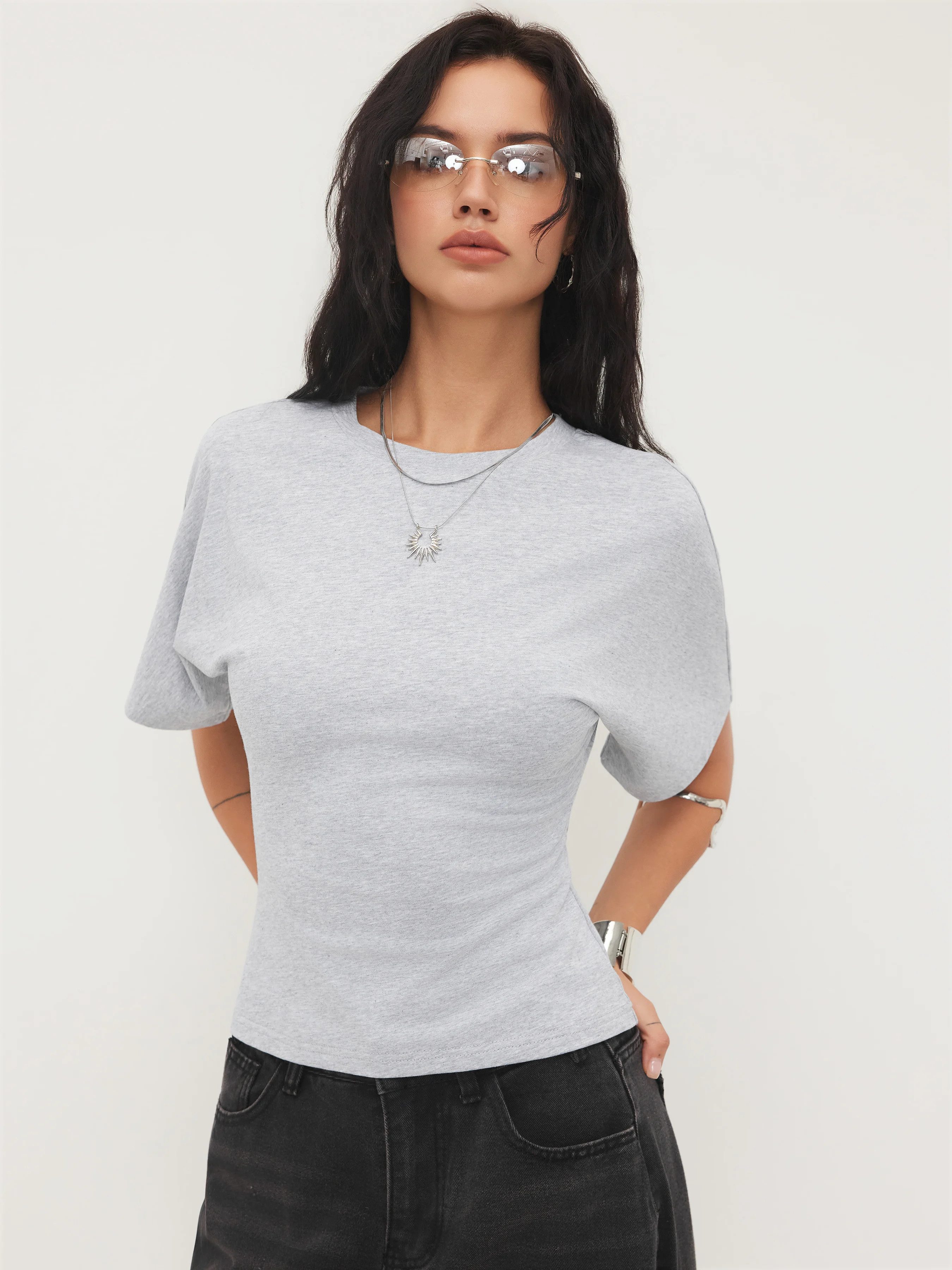 Knit Fabric Round Neckline Tee For School Daily Casual Outdoor Work | Cider