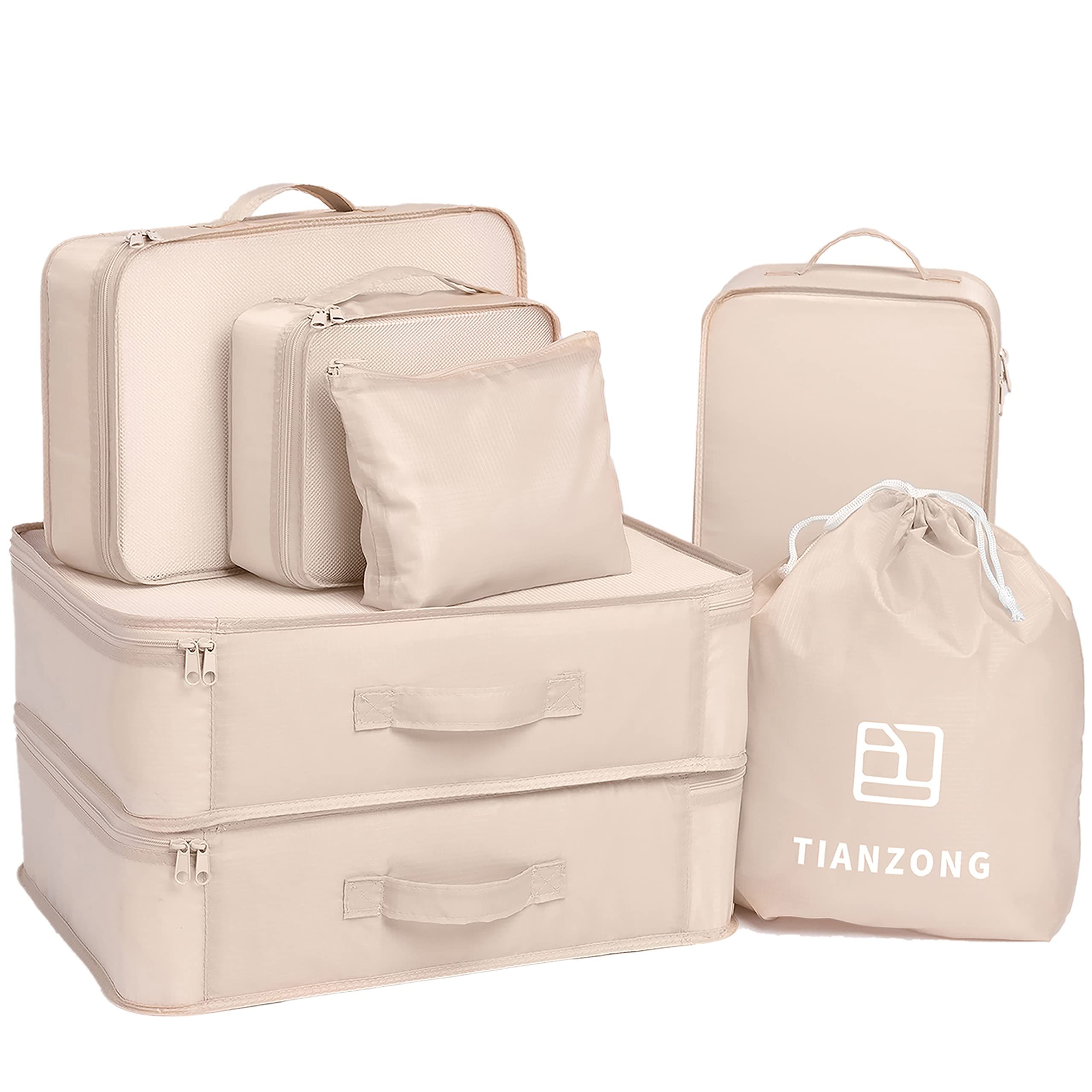 TianZong 7-piece Set Packing Cubes, Travel Bags for Luggage, Packing Organizers with Shoe Bag (Be... | Amazon (US)