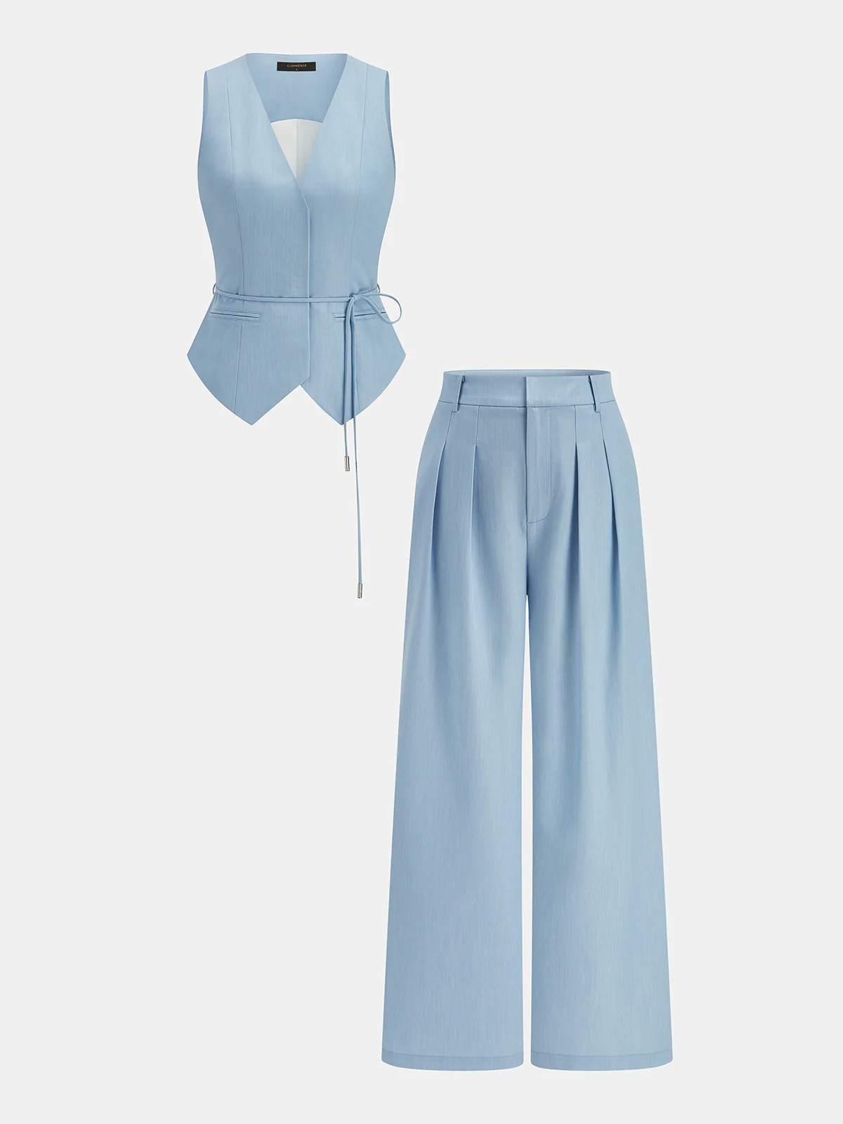 Belted Tailored Vest & Pleated Pants Set | Commense