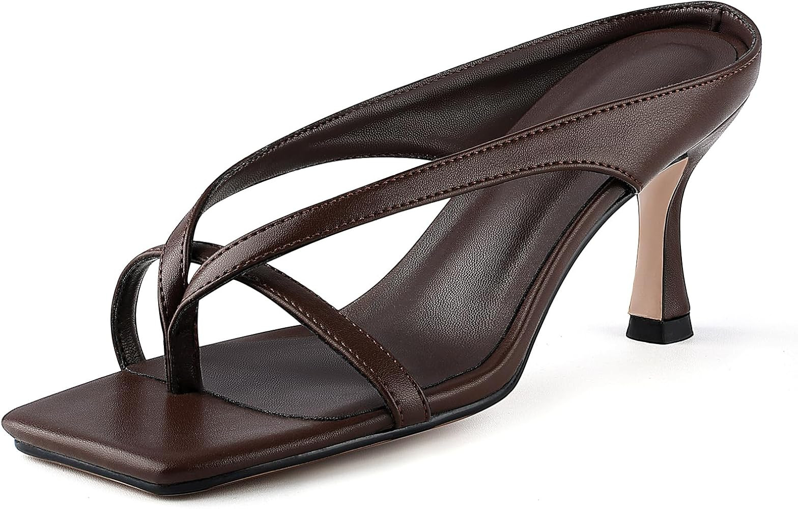 Women's Kitten Heels Thong Sandals Slip on Heels Square Open Toe Heeled Sandals for Women Casual ... | Amazon (US)