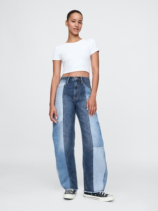 High Rise Patchwork Barrel Jeans | Gap (CA)