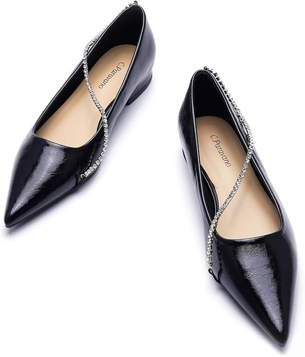 C.Paravano Crystal Chain Pointed Toe Flats Comfortable Party Dressy Shoes for Women Designer Shoe... | Amazon (US)