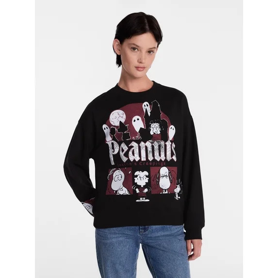 Peanuts Women's Halloween Graphic Fleece Sweatshirt with Long Sleeves, Sizes XXS-XXL | Walmart (US)