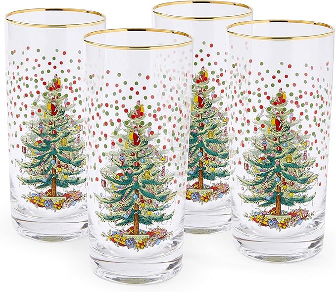 Spode Christmas Tree 15 Fl. Oz. Highball Glass (Set of 4), Polka Dot – Classic Highball & Barwa... | Amazon (US)
