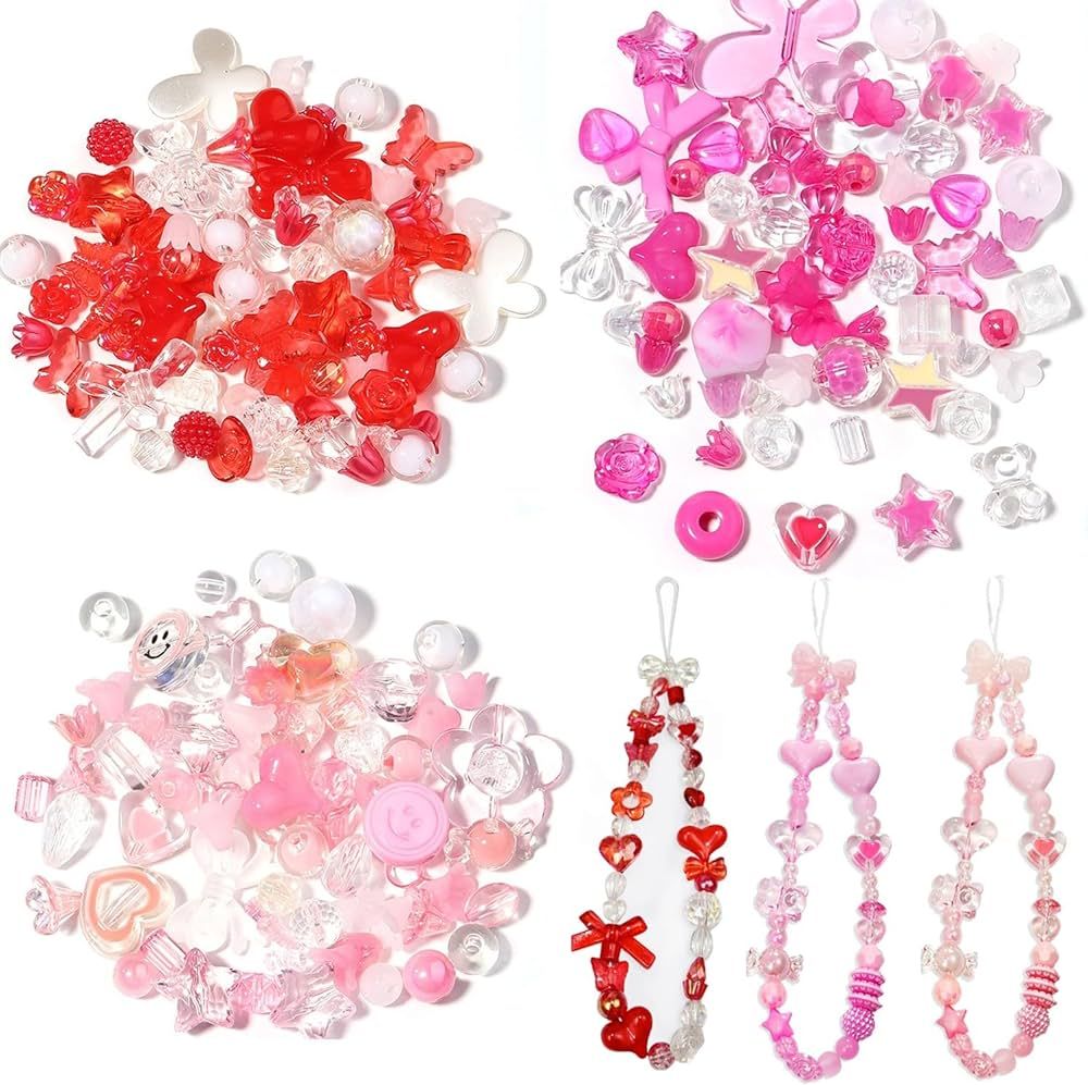 170~210pcs Cute Assorted Beads for Jewelry Making Acrylic Kawaii Aesthetic Beads for Bracelets Ma... | Amazon (US)
