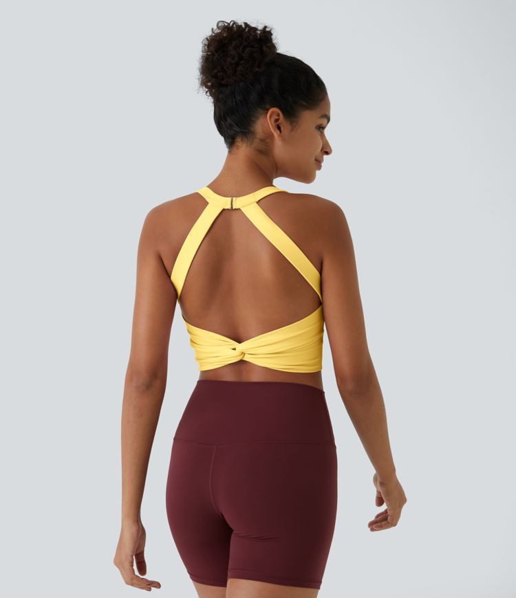 Women’s Softlyzero™ Plush Backless Cut Out Twisted Cropped Yoga Tank Top - Halara | HALARA