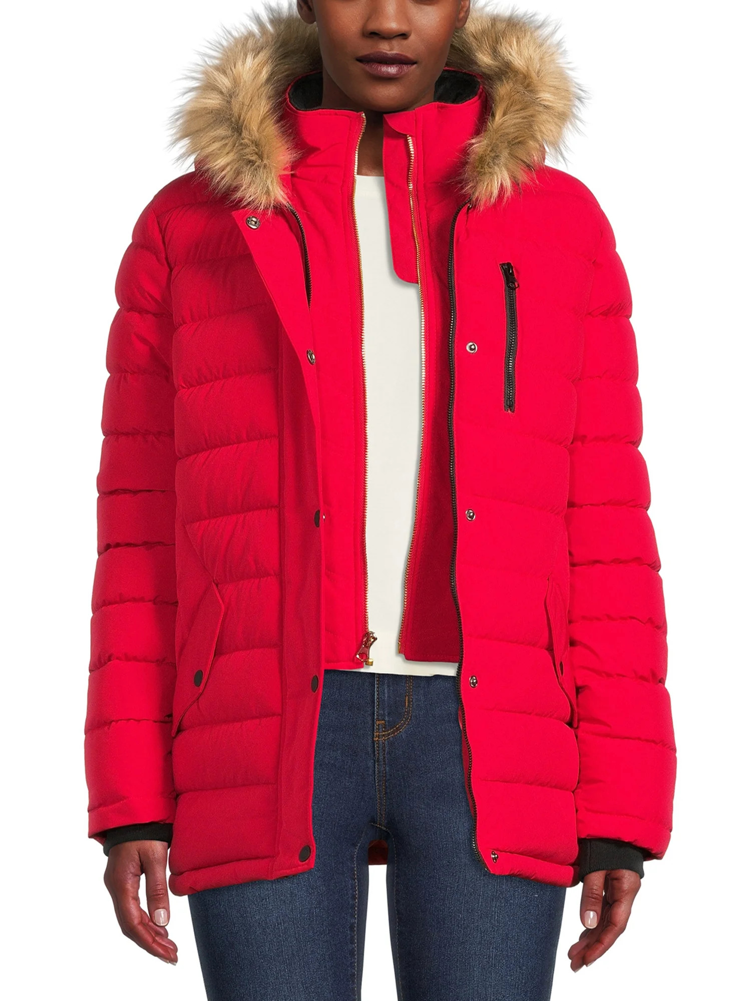 Swiss Tech Women's and Women’s Plus Bibbed Solarball Puffer Coat with Hood, Sizes S-3X | Walmart (US)