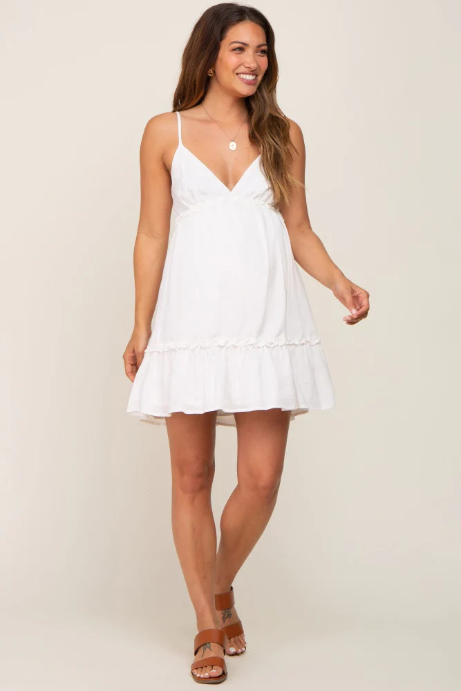 Ivory Strapless Ruffle Accent Maternity Mini Dress | PinkBlush Maternity