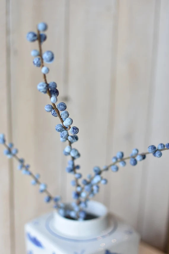 Blue Berry Spray Artificial Floral Faux Stem | Etsy | Etsy (US)