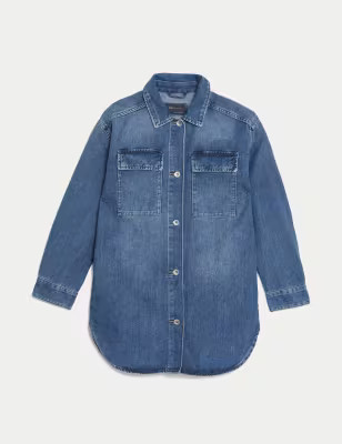 Cotton Rich Denim Longline Overshirt | M&S Collection | M&S | Marks & Spencer IE