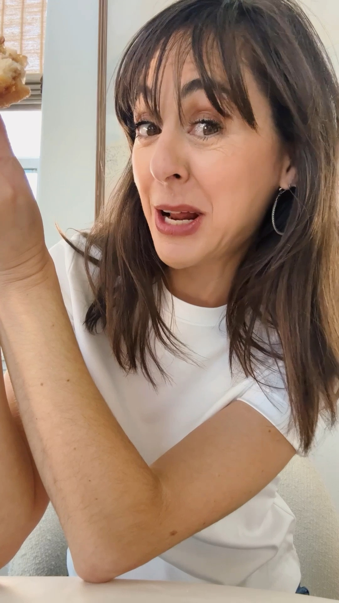 When was the last time you had a peanut butter and jelly sandwich? When was the last time you bought yourself a new white T-shirt? This one is perfect and under $50. I’m 5’4” (32a) and wearing a size extra small 