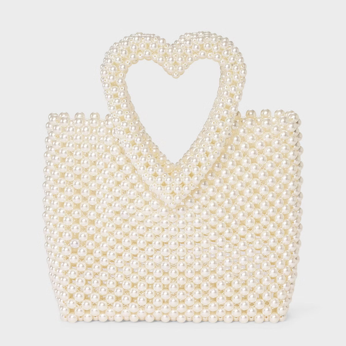 Simulated Pearl Heart Beaded Mini Tote Handbag - A New Day™ Cream | Target