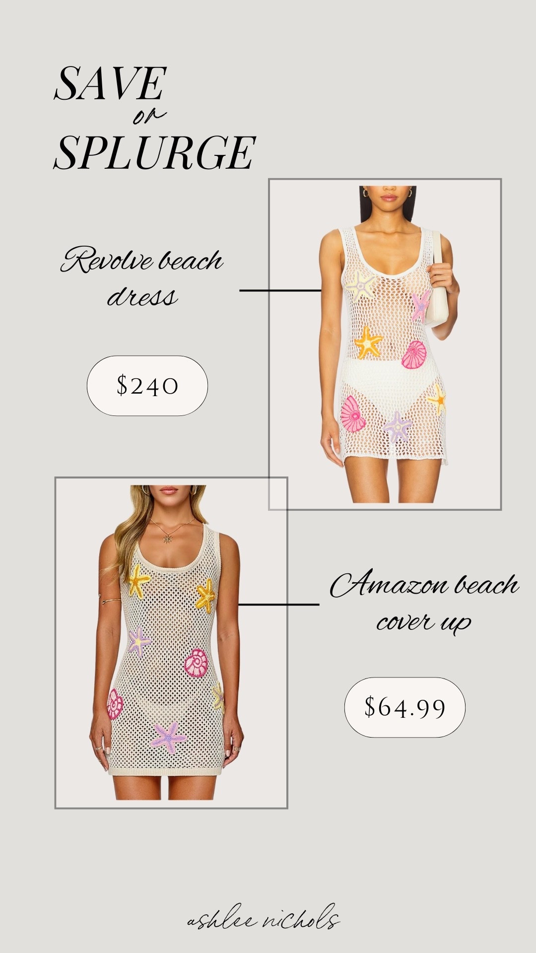 Save or splurge on this crochet swim coverup from Revolve or Amazon!

Beach vacation, beach outfit, swim coverup, crochet dress

#LTKOver40 #LTKTravel #LTKSeasonal