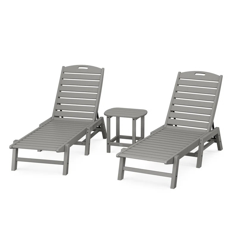 Nautical 3-Piece Chaise Lounge Set with South Beach 18" Side Table | Wayfair North America